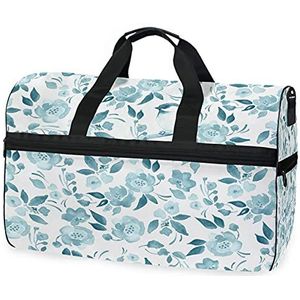 Witte Rose Blauwe Bloem Sport Zwemmen Gym Tas met Schoenen Compartiment Weekender Duffel Reistassen Handtas voor Vrouwen Meisjes Mannen