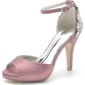 EICOFF Damesschoenen met enkelriem strass vrouwen trouwschoenen open tenen Pumps dames bruids feest werk avondfees bal sandalen,Flesh pink,36 EU