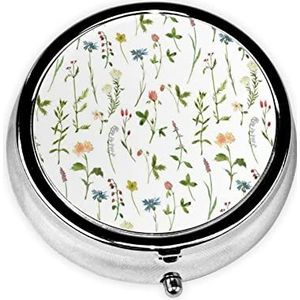 Aquarellen Van Kruiden Bloemen Gedrukt Pil Organizer Pil Doos Pil Case Draagbaar voor Portemonnee Pocket Ronde Metalen Pil Houder Organizer voor Dagelijkse Geneeskunde