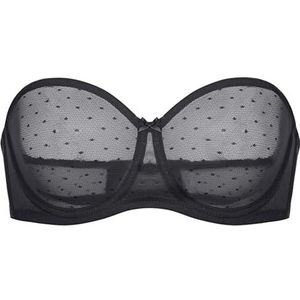 DOBREVA Vrouwen Strapless BH Kant Bandeau Wired BH Sexy Transparante Ongevoerde Grote Borsten zwart 75F