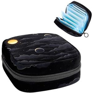 Opbergtas voor maandverband, Beautifui Black Sky Space Moon draagbare menstruatiepadtas, inlegkruisjes, tampons, maandverband, opberghouder voor vrouwen, school, kantoor