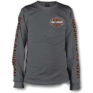 Harley-Davidson Men's Long Sleeve Orange Bar & Shield Grey Shirt 30291963