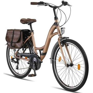 Licorne Bike Stella Premium City Bike, 26 en 28 inch, aluminium fiets voor meisjes, jongens, dames en heren, met 21 versnellingen, Hollandse fiets, stadsfiets (goud, 26 inch)