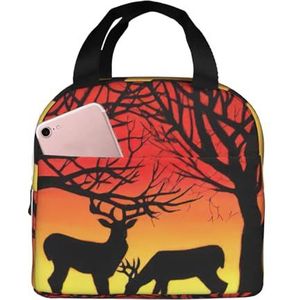 EdWal Winter Natuur Herten Print Herbruikbare Lunch Tas Voor Vrouwen Mannen Eenvoudige Tote Volwassenen Lunch Koeltas Voor Werk Picknick Reizen