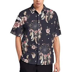 Aquarel Etnische Boho Bloemen Patroon Hawaiiaanse Shirt Voor Mannen Zomer Strand Casual Korte Mouw Button Down Shirts met Zak