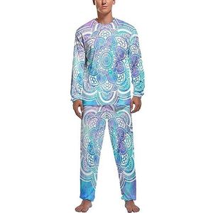 Mandala Roze Lavendel Aqua Galaxy Zachte Heren Pyjama Set Comfortabele Lange Mouw Loungewear Top En Broek Geschenken M