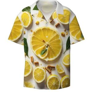 OdDdot Geel Citroenprint Heren Button Down Shirt Korte Mouw Casual Shirt Voor Mannen Zomer Business Casual Jurk Shirt, Zwart, XL