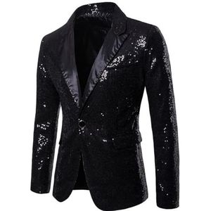 KYOESCAI Herenjas Regular Fit Sjaal Revers Pailletten Enkelrijs Smoking Blazer voor Prom Party Jas Prestaties,zwart,XL