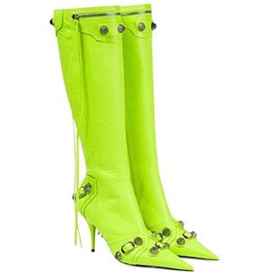 Dames Mode Laarzen Puntschoen Stiletto Metalen Zijrits Met Omzoomd Effen Kleur vrouwen Laarzen Geschikt voor Winkelen Party Gelegenheid(Green,39 EU)