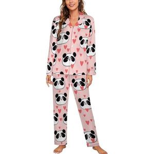 Panda Hart Vrouwen Lange Mouw Button Down Nachtkleding Zachte Nachtkleding Lounge Pyjama Set M