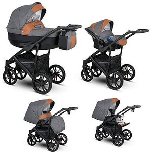 Kinderwagen kinderwagen 2in1 3in1 Isofix Autostoel Accessoires OVE door ChillyKids 3in1 with baby seat Grey Brown VEO-6
