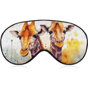 Aquarel giraffen slaapmasker, lichtblokkerend oogmasker, comfortabel en zacht, oogbedekking met elastiek, geschikt voor mannen en vrouwen, geschikt voor reizen en slapen