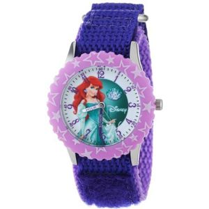 Disney Kids' W000866 ""Ariel Time Teacher"" Stainless Steel Watch with Purple Nylon Band