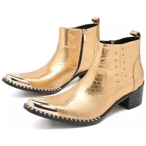 ZZveZZ Zwarte En Gouden Korte Laarzen Met Ritssluiting For Leren Herenschoenen For Banketfeesten(Gold,48 EU)