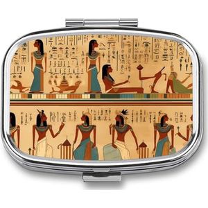 Oude Egypte hiërogliefen print farao reizen pillendoosje 2 compartimenten draagbare pillenorganizer kleine pillendoos voor portemonnee zak