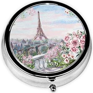 Mooie Tower Paris Mini Fashion Ronde Pillendoos, Reizen Pillendoos Draagbare EHBO-pillendoos, geschikt voor de portemonnee zak