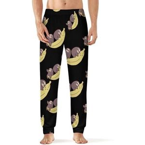 Luiaards en gigantische banaan herenpyjama, zachte loungebroek met zak, slaapbroek, loungewear