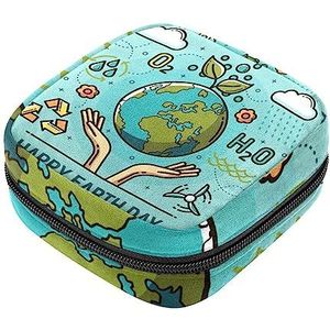 Maandverband Opbergtas, Vrouwelijke Product Pouches Draagbare Periode Kit Tas voor Meisjes Vrouwen Dames Happy Earth Day, Meerkleurig, 4.7x6.6x6.6 in/12x17x17 cm