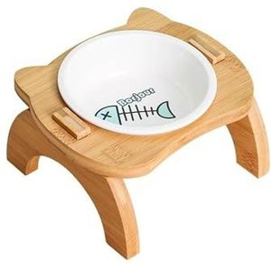 Verhoogde kattenvoerbak verhoogde kattenkommen verhoogde bamboe voerbakken voor kat en kleine hond, anti-lek huisdiervoer waterbak feeder perfect voor puppy en kat met anti-slip standaard (kleur: