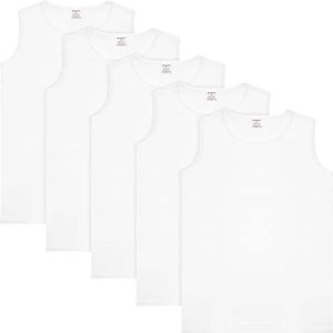 BRUBAKER 5-Pack Heren Hemdje met Ronde Hals - Spier Shirt - Hoge Kwaliteit Katoen (Glad) - Extra Lang - Wit - XL