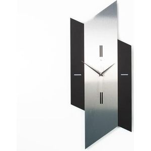 Kreative Feder 3D designer-wandklok ""Diamond"" in moderne metallic look zwart-zilver zonder tikkende geluiden (stil radiouurwerk)