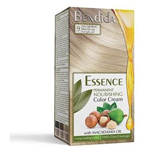 Bendida verzorgende permanente kleuring 120 ml - kleurcrème met macadamia-olie, mengsel 1:1 oxidatiemiddel 6% | 100% dekking wit haar | langdurige kleur (9 zeer lichtblond)