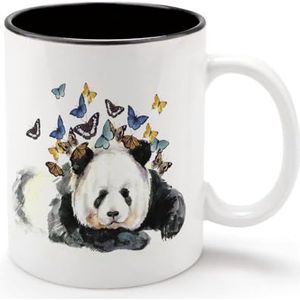 Panda en vlinder gepersonaliseerde koffiemok koude dranken warme melk theekop zwarte voering keramiek beker met handvat cadeau voor vrouwen mannen 11oz