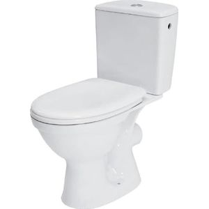 CERSANIT Staand toilet met spoelbak compleet | Toiletten met toiletbril polypropyleen zonder softclosemechanisme | Toiletpot met horizontale afvoer - 37 cm breed | van keramiek | Kleur: Wit