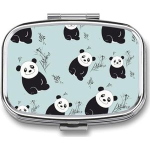 Cartoon Panda Bear pillendoos, draagbare pillenorganizer, medicijnpillencontainer met spiegel en 2 compartimenten, dagelijkse medicijnorganizer, reispillenetui voor zak of portemonnee