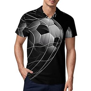 Voetbalbal op zwart heren golfpoloshirt zomer T-shirt met korte mouwen casual sneldrogende T-shirts L