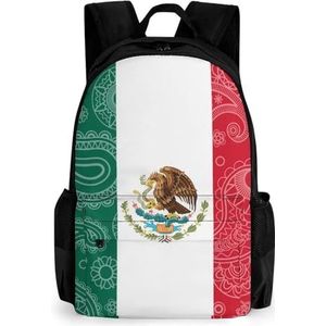 Mexicaanse Paisley Vlag 16 Inch Laptop Rugzak Grote Capaciteit Dagrugzak Reizen Schoudertas voor Mannen & Vrouwen