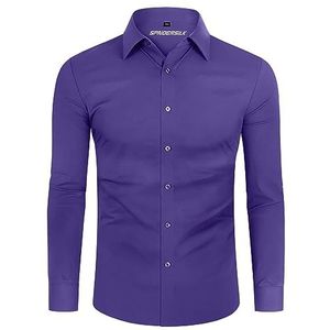 DEMEANOR Herenhemd met lange mouwen, stretch, slim fit, vrijetijdshemd, businesshemd, strijkvrij, lila, XXL
