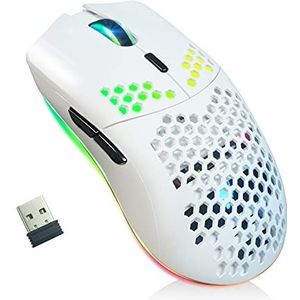Draadloze gamingmuis met honingraatstructuur, 11 achtergrondverlichting, RGB chroom, 3.400 dpi, 6 geprogrammeerde toetsen, USB-ontvanger, energiebesparend, draadloze muis voor pc/Mac/laptop