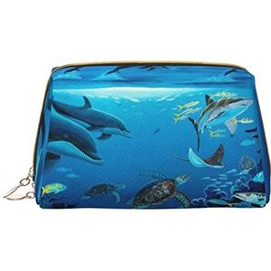 Evealyn Zee Dolfijn Cosmetische Tas Lederen Draagbare Make-up Tas Reizen Make-up Organizer Met Rits Voor Vrouwen, Wit, One Size