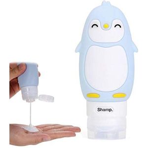 1Pc Draagbare Reizen Flessen Glimlach Pinguïn Lek Proof Squeezable Silicon Buizen Reizen Size Toiletartikelen Containers Tsa Goedgekeurd Reizen Accessoires Voor Shampoo Vloeistof (Blauw, 3fl.oz)
