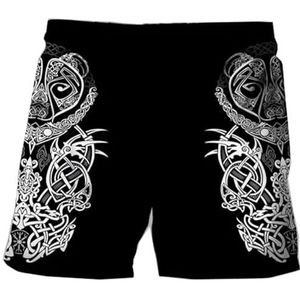 3D geprinte Odin's Raven Shorts - Nieuwe Nordic Yggdrasil Tattoo Heren Plus Size Harajuku Sportshorts - Middeleeuwse Viking Pagan Warrior Losse Ademende Shorts (Color : Bear Claw, Size : M)