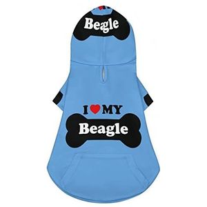 I Love My Beagle Leuke Hond Hoodie Print Huisdier Kleding Trui Jas met Hoed voor Kleine Honden Katten 2XL