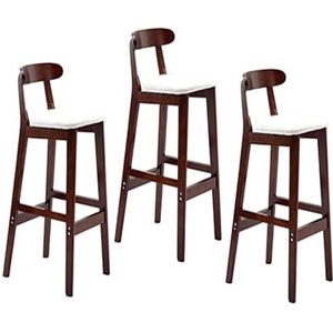 Barkrukken, Barkrukken Met Bruin Massief Houten Frame, Set Van 3, Met Leer Beklede Barstoelen, Geschikt For Keuken, Lounge, Bar, Kantoor, Enz (Color : White, Size : 46x41x91cm)