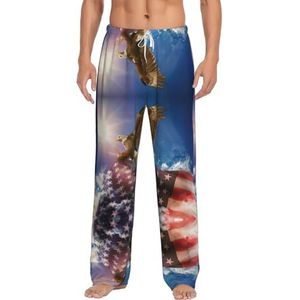 Amerikaanse Amerikaanse Vlag Eagle Art Heren Lange Lounge Wear Broek Nachtkleding Pyjama Bottoms Nachtkleding Met Zakken En Trekkoord, Wit, S