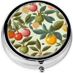 Pillendoosje met spiegel, retro pillendoosje met 3 vakken, planten en fruit, kleine pillenorganizer voor portemonnee of zak, decoratieve metalen medicijnen, vitamine-organizer, unieke geschenken