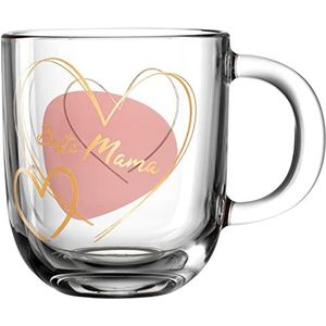 Leonardo Emozione geschenkmok Beste Mama 1 stuk, vaatwasmachinebestendige mok, roze hartmotief, thee-glas magnetronbestendig, 400 ml, 033228