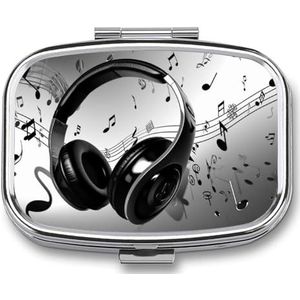 Muziek Gedrukt Draagbare Pil Container Reizen Pil Gevallen Met Spiegel 2 Compartiment Geneeskunde Doos Decoratieve Metalen Geneeskunde Voor Pocket Purse Reizen Dagelijks