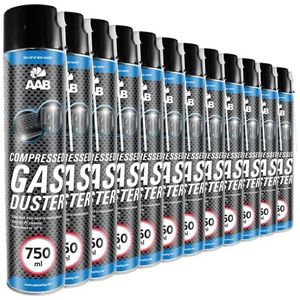 12 x AAB Compressed Gas Duster 750ml - Compressed Air for Cleaning Computer, Keyboard, and Other Office Equipment, Laptop Cleaner, PC Cleaning Kit, Air Duster, Can of Air, Aerosol, Canned Air