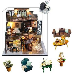 SEPTEMBER-EUROPE Poppenhuis miniatuur met meubels, DIY houten poppenhuis kit met muziek en stofhoes, creatieve kamer mini-huis bouwkit voor verjaardagscadeau (droom bouwen) (M2132Z)