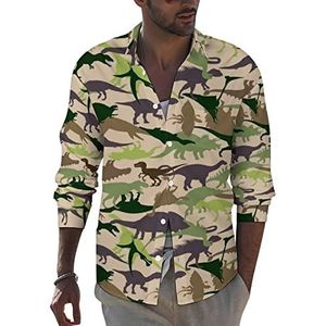 Camouflage dinosaurussen heren button-down shirt met lange mouwen casual strand tops met zak regular fit