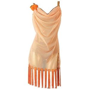 Danskostuums Latin Dance Dress Woman Mesh Chacha Tango Dance Costume Adult Stage Professional Performance Costume (Color : Orange, Size : M)