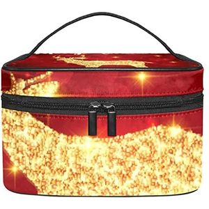 Reizen Make-up Cosmetische Case Opbergtas Kerst Gouden Herten Eanden Rode Sneeuwfalke Achtergrond Cosmetische Tas Draagbare Voor Meisjes Vrouwen, Meerkleurig, 22.5x15x13.8cm/8.9x5.9x5.4in