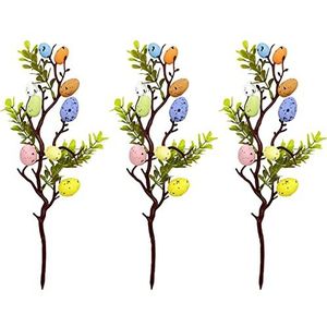 YQYAZL 3 stuks paasdecoratie eierboomtak, kunstmatige paasboomtak met kleurrijke eieren en groene bladeren voor thuis paasvaas tafelblad decoratie cadeaus/diverse