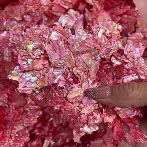 20g/pak Nail Art-accessoires Natuurlijke Abalone-schelpontwerp Kunstornamenten Onregelmatige holografische nagelglitterplakken 3D-decals-rood