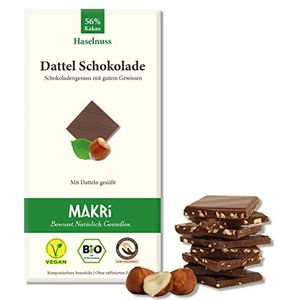 MAKRi dadelchocolade - gezoet met dadels/bio & veganistisch/fair trade/zonder geraffineerde suiker (Hazelnoot 56%, 10 chocoladerepen)